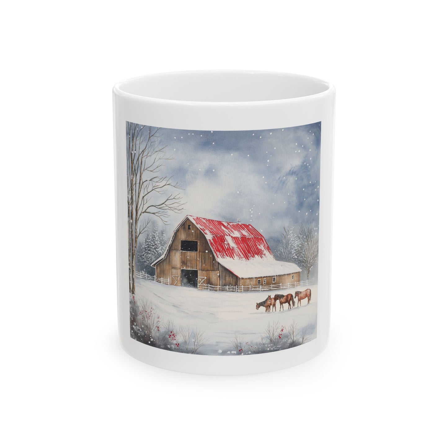 Mug - Snowy Barn Landscape Ceramic Mug (11oz, 15oz)