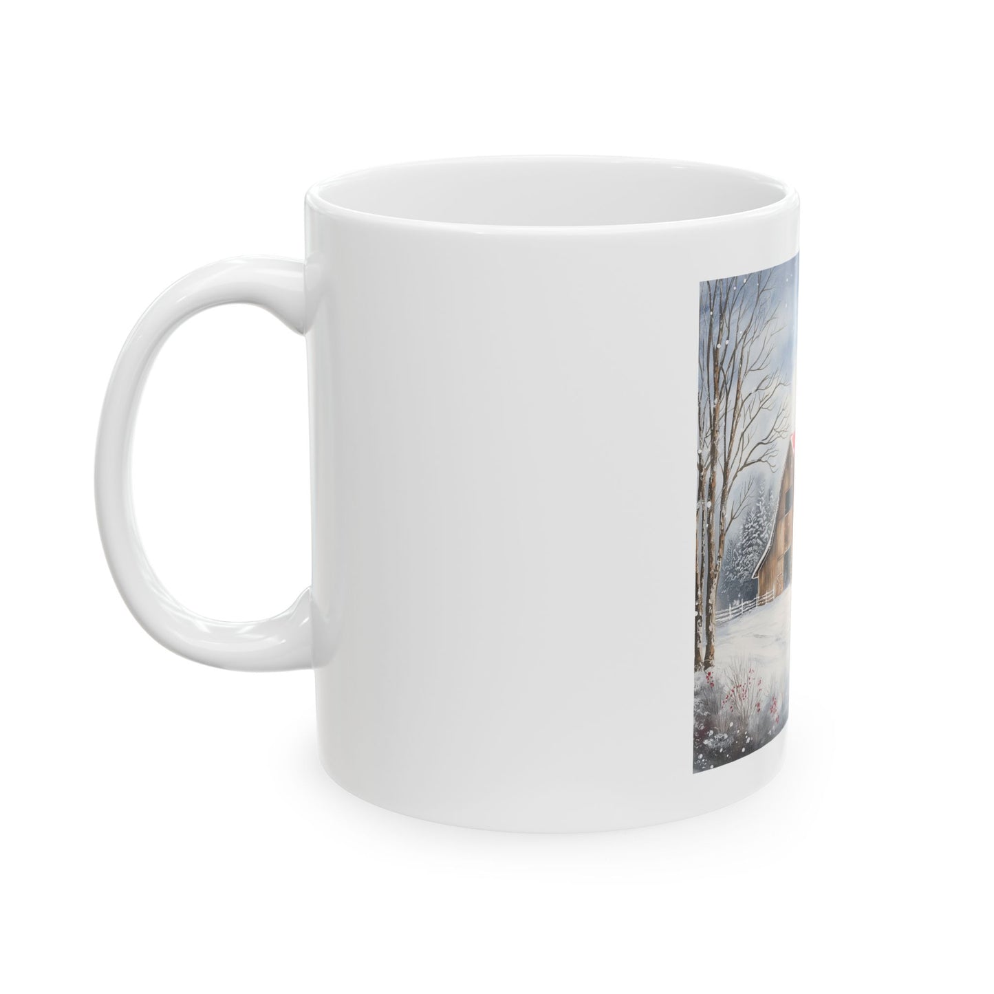 Mug - Snowy Barn Landscape Ceramic Mug (11oz, 15oz)