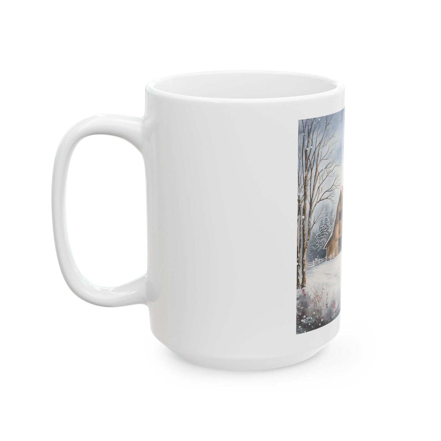 Mug - Snowy Barn Landscape Ceramic Mug (11oz, 15oz)