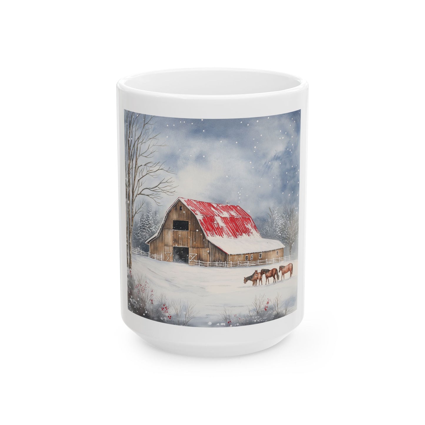 Mug - Snowy Barn Landscape Ceramic Mug (11oz, 15oz)