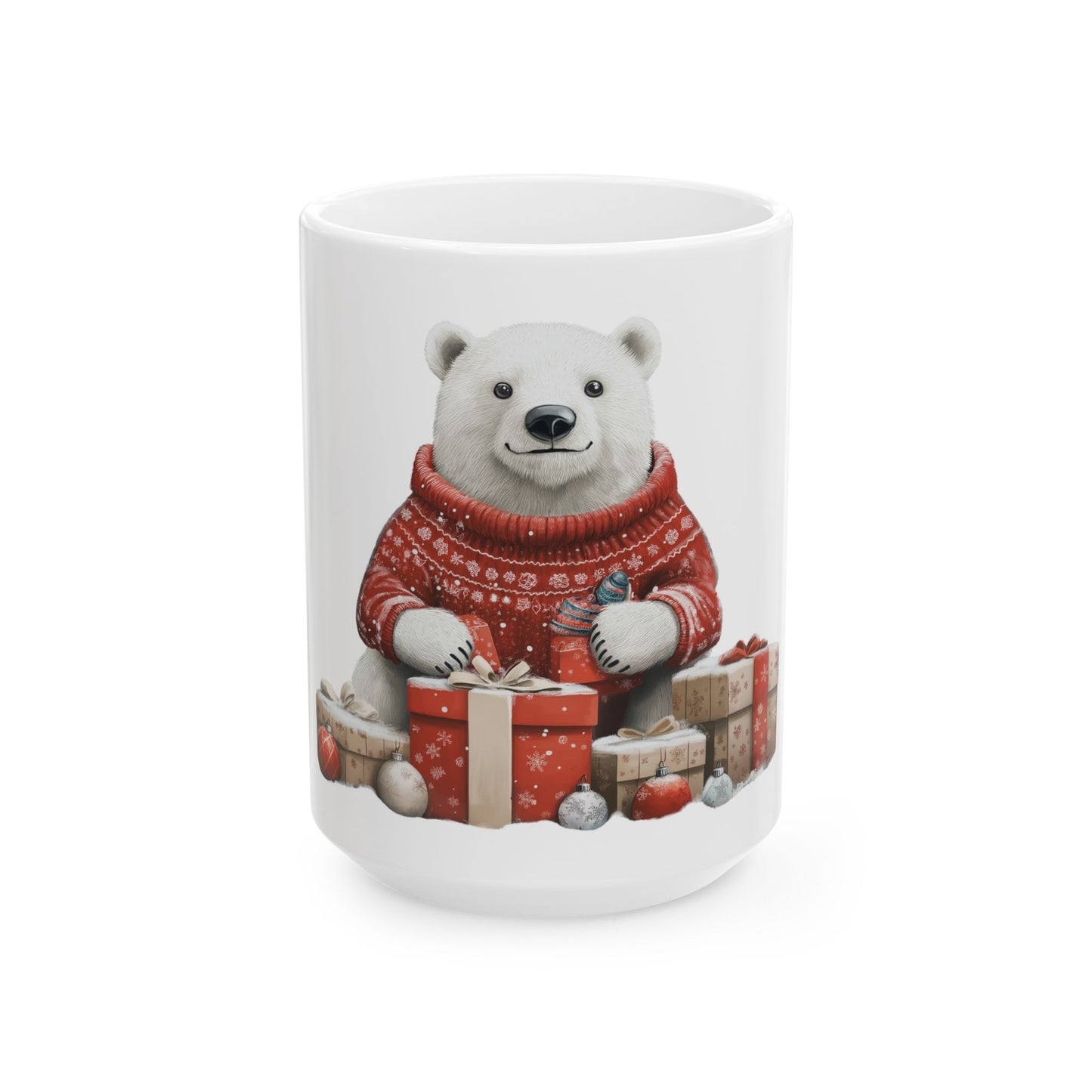 Mug - Polar Bear Holding Gifts Christmas Ceramic Mug (11oz, 15oz)