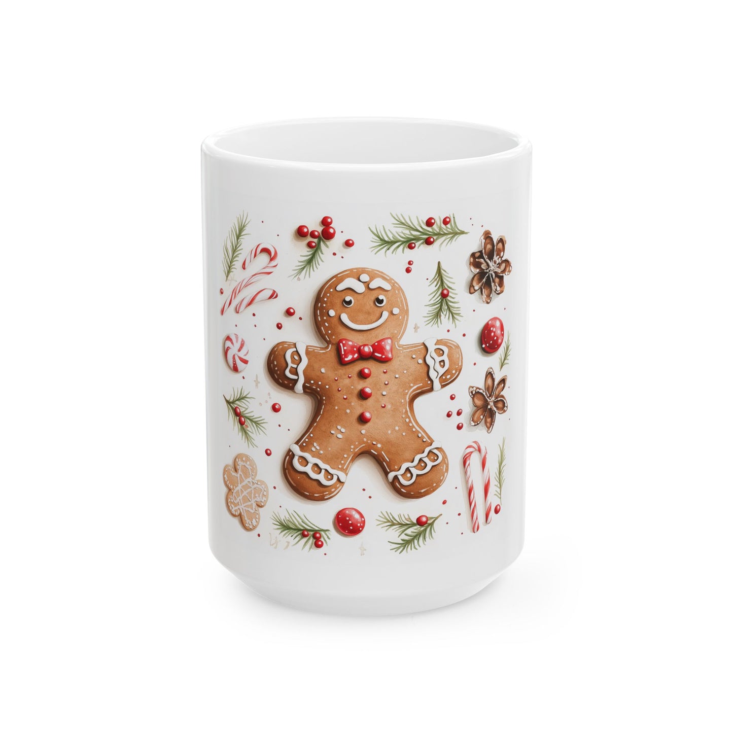 Festive Gingerbread Man Ceramic Mug (11oz, 15oz)