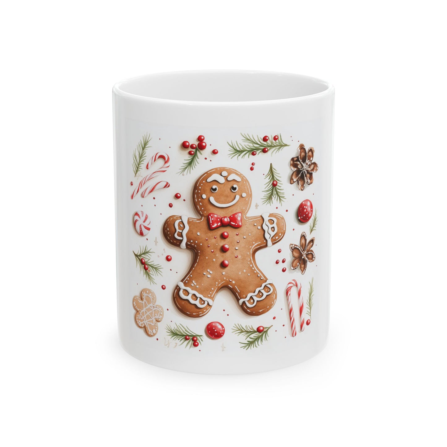 Festive Gingerbread Man Ceramic Mug (11oz, 15oz)