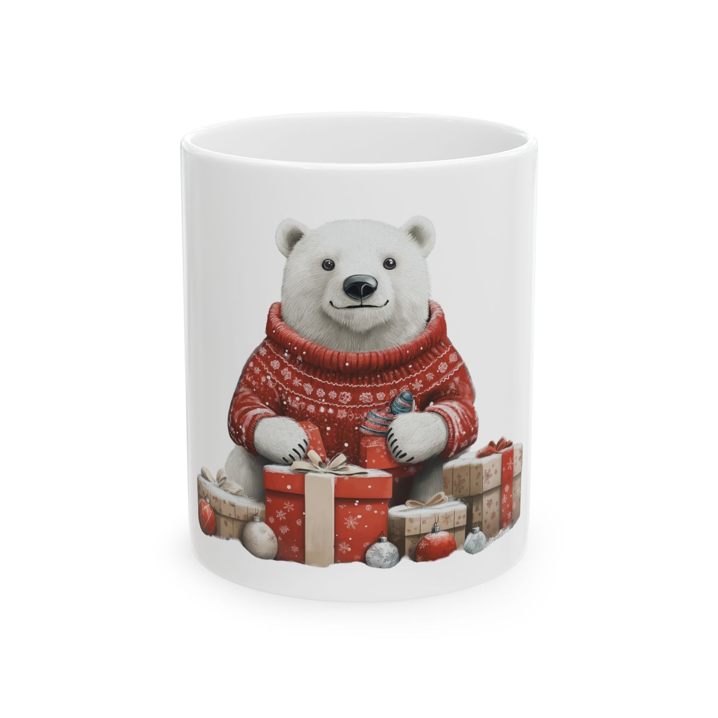 Mug - Polar Bear Holding Gifts Christmas Ceramic Mug (11oz, 15oz)